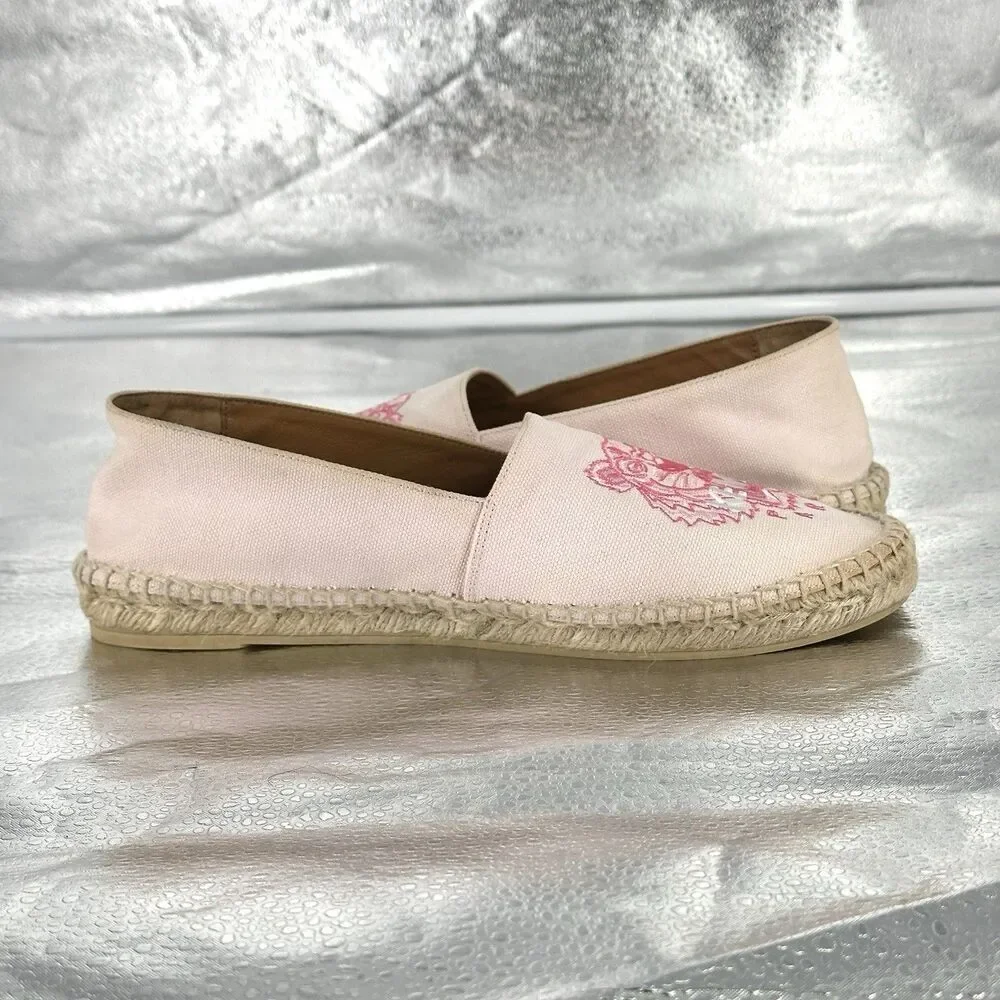 KENZO Paris Tiger Embroidered Canvas Espadrille Flats | Pink Size 39 / US 7.5